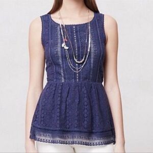 Anthropologie One September Blue Sleeveless Lace Crochet Tank Top Medium